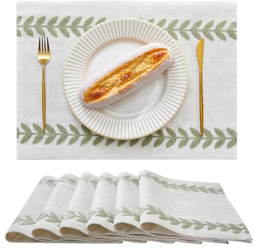 Wracra Tischsets Baumwolle Leinen, Platzsets Abwaschbar, Tischsets 6er Set | 33 x 45 cm, Unregelmäßige Weidenblatt, Tischset Stoff, Platzset Boho, Maschinenwaschbar, Esszimmer, Feiertage, Partys