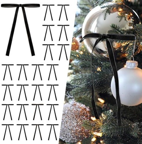 SIMISI RIBBON 24 Pcs Black Velvet Christmas Tree Bows Door Garland Decor Vintage Wreath Bow (3/8'' Width, 5 * 7 inch)