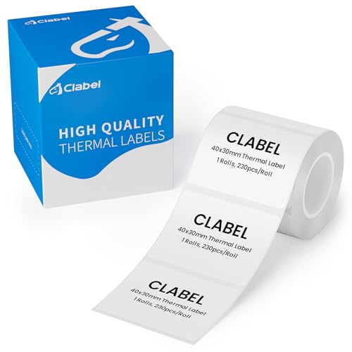 CLABEL 1 Rolle 40x30mm Thermo Weiß Etikettenband für Etikettendrucker Selbstklebend Klebeetiketten zum Beschriften Aufkleber für Schule Unternehmen Geschäft Zuhause, 230 Stück/Rolle(1,57x1,18)