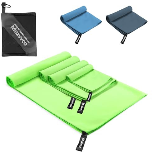 Mozvvco Juego de 4 Toalla Microfibra, 160x80cm Toalla Playa Microfibra Grande+80x40cm Toalla Gimnasio Secado Rápido+40x30cm Toalla Pequeña Ultraligera, Toalla Piscina para Fitness Yoga Viajes(Verde)