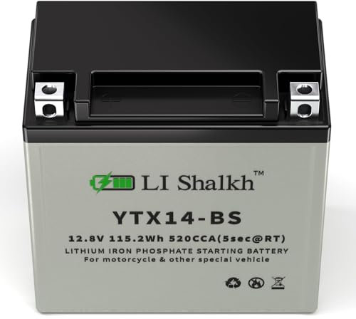 LI Shalkh Ytx14-BS 520cca Batterie de moto au lithium LiFePO4, 12 V 9 Ah, BMS intégré, batterie de moto, VTT, UTV, jet ski, tracteurs, bateaux personnels, motocross, motoneiges