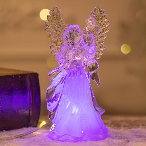 DZAY Weihnachtsdeko Engel Figur Mit LED Licht, Inspirational Statue, Betende Engelsfigur Tischdeko Beleuchtetes Wasser Glitzernde Wirbelnde Statue für Weihnachtsfest Mama Geschenke (02)