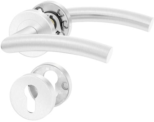 ERGO line OTTO Poignée de porte d'intérieur, acier inoxydable, pour portes équipées d'une serrure à cylindre, paire de poignées de porte sur rosaces rondes, garnitures de porte, poignée