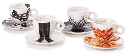 illy 25153 Art Collection, Genesi Collection 4 Cappuccino Cups Numbered and Signed Monica Bonvicini and Shirin Neshat