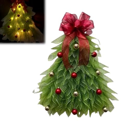 Ghirlanda per albero di Natale per porta d'ingresso, fatta a mano, ghirlanda natalizia con luci e ornamenti a sfera, fiocco rosso, grande ghirlanda appendiabiti per decorazioni natalizie