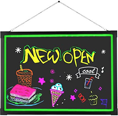 CLEADONG Tableau lumineux LED - 60 x 80 cm - Panneau publicitaire avec 8 stylos néon et télécommande - Points lumineux LED - Design DIY - Pour café, bar, restaurant, mariage