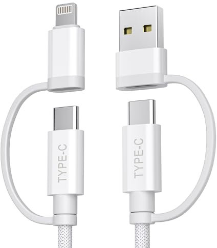 Basesailor iPhone 16 15 Pro Max Câble Chargeur Multi USB C 1M,4-en-1 Universel Type C Charge Rapide Cordon avec USB-A/Lightning Ports pour 14 13 Plus,Carplay,Apple iWatch 10 9 8,Airpods 4,iPad,S24 S23