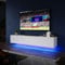 ZANOFIRA Floating TV Unit Stand with RGB LED Lighted, High Gloss TV Stand with Pull-Down Door, Modern Wall Mounted TV Cabinet with Storage Shelves for Living Room, 1400x240x270mm, White