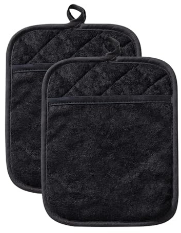 2-Stück Topflappen Handschuh,Topflappen Schwarz,Küchen Ofenhandschuhe Accessories,Baumwolle Kochhandschuhe Hitzebestaendig,Haushaltsartikel Topflappen Set,Küchenbedarf Ofenhandschuhe & Topfhandschuhe