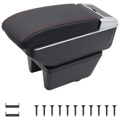 KAERGK Accoudoirs de voiture pour Seat Ibiza 6j 6 l - Double espace de rangement avec porte-gobelet - Boîte utilitaire arrière - Montage facile (ligne rouge)