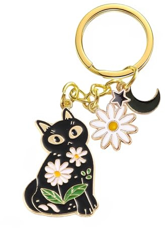 Agromusk Porte-clés en forme de chat mignon en émail - Décoration japonaise pour les amoureux des chats de jardin - Breloque de sac kawaii - Fleurs Sakura