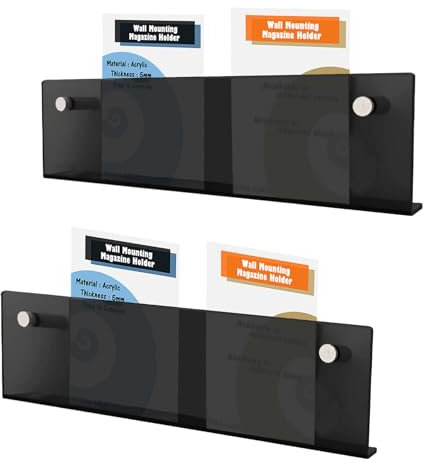 TUKA-i-AKUT 2er 60cm Wand Prospekthalter Acryl Extra Stark, Zeitschriftenhalter Wandregale für Zeitschriften Zeitungen Prospekte Broschür Bücher, Wandhalter Schwarz TKD8256-60cm-2x