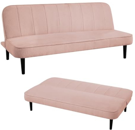Home Detail Alex 3-Seater Sofa Bed, Pink Boucle Fabric | 3 Seater Futon