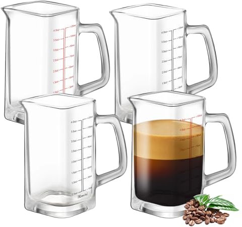 4 Stück Messbecher Glas, Glas Messbecher 120 Ml, Messbecher Shotglas, Messbecher Klein, Espresso Schnapsgläser Mit Waage Und Griff Für Party, Küche, Bar