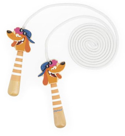 Janod - Corde à Sauter Réglable pour Enfants - Poignées Tetes de Chiens en Bois - 2m de Corde - Idéal pour Jouer en Extérieur et Activités dePlein Air - Développe la Motricité - Dès 3 Ans - J03378