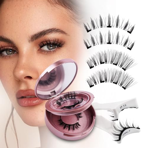 Cils Magnetique 2 Paires Réutilisable Faux Cils Magnetique Avec Applicateur Naturel Look Cils Magnétiques Kit Magnetic Wendy Lashes(style-AKS02)