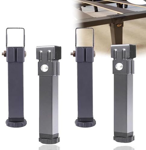 AUJLKJOUV 4 Pieds de Support de Lit en Métal Gris Réglables pour Sommier à Lattes Cadre Robuste sans Perçage Accessoires Serrage Tube Pieds de Meuble (19cm(7.4in),Gris,3x4cm)