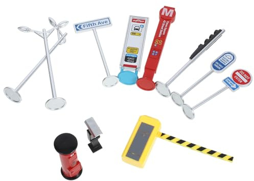 FRCOLOR Miniature Traffic Sign and Road Sign Toy Set for Boys and Girls Simulation Traffic Educational Model with Parking and Road Mat Interactive Urban Infrastructure Play for Children