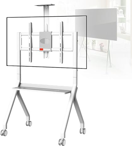 Universal Floor Stand for Smart Whiteboards and TVs, Heavy-Duty with Lockable Wheels for Secure Mobility in Classrooms and Offices,White-42-75inch