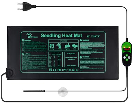Hyindoor Heizmatte Pflanzen mit Thermostat 25 x 53cm, wasserdichte Pflanzen Heizmatte Wärmematte Einstellbare Temperatur&Timer Heizmatte Terrarium für Sämling Germination, Hydrokultur