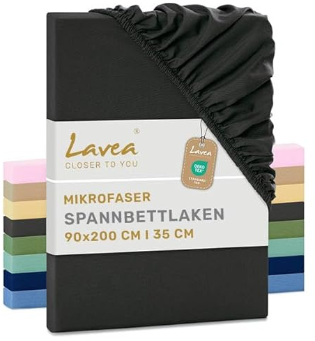 Lavea® Spannbettlaken 90x200 cm aus Mikrofaser, Bettlaken mit Rundumgummi, für Matratzen bis 35 cm, atmungsaktiv und kühlend, pflegeleicht, Spannbetttücher, 1 Stück, Anthrazit