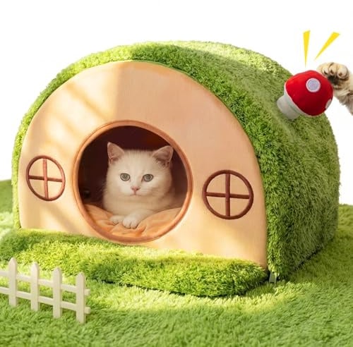 Mellownido Cat House for Indoor Cats - Cute Cat Bed Cave, Tree Hole Cat Bed Tent for Kittens and Small Medium Pets with Removable Washable Cushion & Anti-Slip Bottom, Enclosed Kitten Bed Hideaway