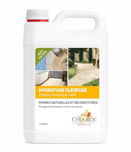 Hydrofuge Pierre Naturelle & Reconstituée – Protection Incolore Intérieur et Extérieur – Sols, Terrasse, Plage de Piscine, Douche – Préserve l’Aspect Naturel - 1 Litre pour 5 m² pour deux couches