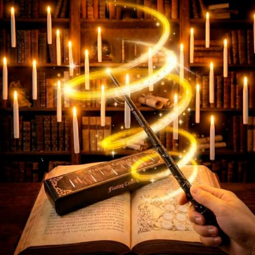 Mireonix Schwebende LED Kerzen mit Zauberstab Fernbedienung, Floating Candles flammenlos mit Timer, Fliegende Hängende Kerzen für Halloween, Party & Weihnachts Deko