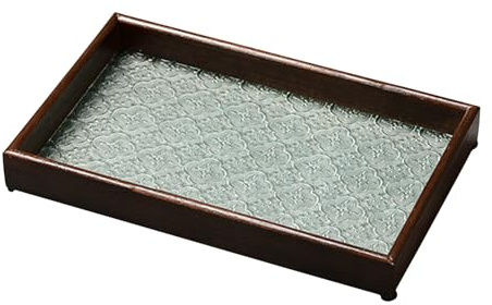 Serving Tray Begonia Embossed Beech Wood | Glass Tray for Dining Room