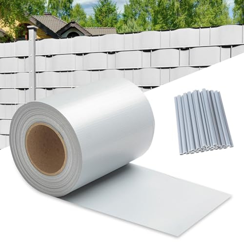 Vkechh Bandes brise-vue pour panneaux à double fil, 70 m x 19 cm, en PVC résistant aux intempéries, 450 g/m², avec 60 clips. Idéal pour clôture à double fil, jardin et balcon, gris