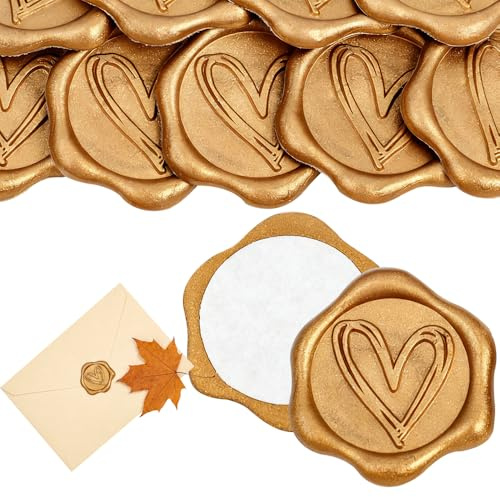 100 Stück Wachssiegel Selbstklebend Herz, SGZIOO Gold Umschlagaufklebe Wachssiegel Hochzeit, Wachssiegelstempel Sticker für Umschlag, Einladungsbrief, Geschenkverpackungen und Dekoration