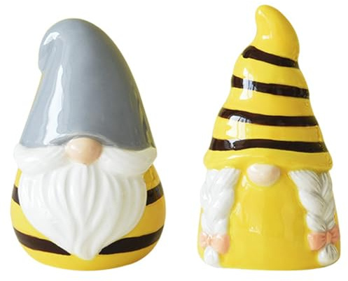 Cute Salt and Pepper Shakers Set of 2, Bee Gnome Ceramic Salt and Pepper Shakers with Adorable Design, Handcrafted Kitchen Decor Functional Tabletop Accessories