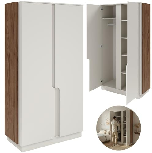 Beautysofa24 POSITIVO Kleiderschrank 2-türig 103x195x52 cm, Garderobenschrank mit Tip-ON-System (Push-to-Open), Moderner Schrank ohne Griffe, Schlafzimmerschrank Flurschrank, Alba Nussbaum