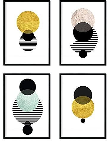 Nacnic - 4 Pósters Modernos Eclipse Solar - Láminas Decorativas Abstractas Geométricas de Estilo Nórdico Minimalista - Decoración Pared Moderna