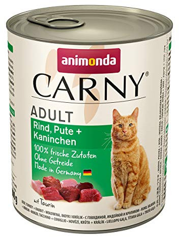 animonda Carny Katzen Nassfutter Rind + Pute + Kaninchen (6 x 800g), getreidefreies Katzen Nassfutter ohne Zucker, mit frischen fleischigen Zutaten