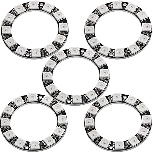 AZDelivery 5 x 5V RGB LED Ring Kompitabel mit WS2812B 12-Bit 38mm kompatibel mit Arduino inklusive E-Book!