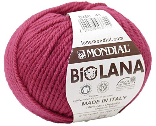 Lane Mondial Biolana Wolle rot beere Farbe 250, Biowolle GOTS zertifiziert, zum Stricken oder Häkeln