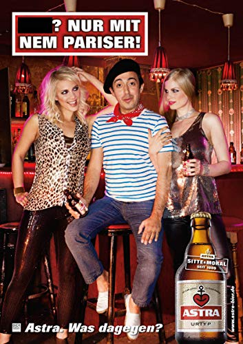 ASTRA Bier Werbung/Reklame Plakat DIN A1 59,4 x 84,1cm ***? Nur mit nem Pariser, kultiges Poster aus St. Pauli