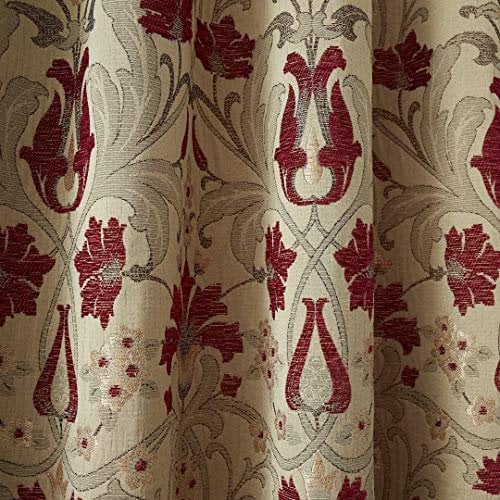 SINGLE PENCIL PLEAT THERMAL DOOR CURTAIN PANEL LIGHT GOLD with Red Chenille details 66 x 84 drop~168 x 214 cm SUPER THICK HEAVY WEIGHT PERIOD STYLE TAPESTRY.(One single panel-ONLY ONE WILL BE SENT)