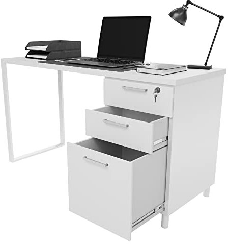 Milano Home & Office Computertisch mit 3 abnehmbaren Schubladen (Weiß/Weiß)