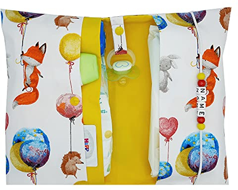 Große Windeltasche XXL mit Name personalisiert - Wickeltasche Waldtiere Fuchs mit Luftballon
