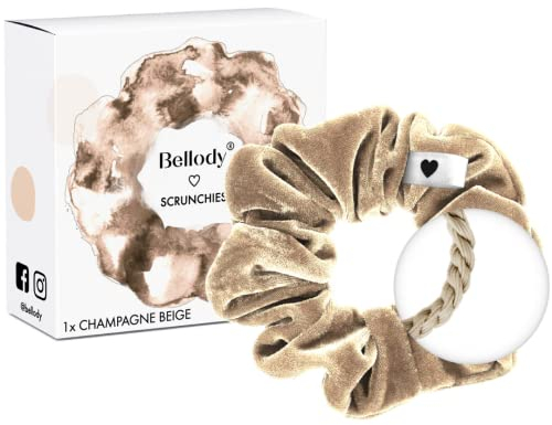 Bellody® Scrunchies Samt – Samtig weich, starker Halt, Velvet Look, exklusive Farben (1 Stück - Champagne Beige) - Haargummi Scrunchie in Beige