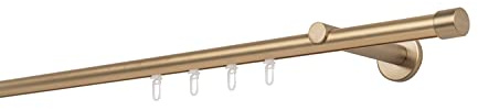 ondeco Gardinenstange auf Maß Innenlauf 20mm Cap 1-lauf Vorhangstange Wandträger 12cm Stilgarnitur Gleiter für Vorhänge Messing-Matt 150cm