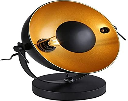 Tischlampe im Vintage-Stil in Schwarz mit orientierbarem goldenem Projektionsstrahler im nordischen Retro-Industriedesign und E14 LED-Fassung für Wohnzimmer und Nachttisch