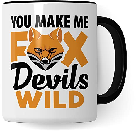 Denglisch Tasse mit Spruch lustig: You Make Me Foxdevils Wild - Fuchs Geschenk für Freund Freundin - Spaß Kaffee-Becher Fuchsteufelswild Witz Geschenkidee Kaffeetasse