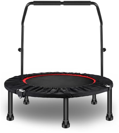 Sinbide Fitness Trampolín Plegable, Cama Elástica con Mango de Espuma Ajustable, Mini Trampolín de Niños para Interior Casa, Reboteador de Ejercicio Entrenamiento para Adultos MAX 100 kg (Ø100cm)