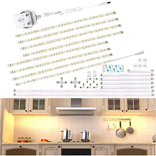 WOBANE Under Cabinet Lighting Kit,Flexible 8 x 30cm LED Strip Lights,Under Counter Lights for Kitchen,Cupboard,Desk,Monitor Back,Shelf,DIY Tape Light,2700K WarmWhite,12v Adapter & Variety Connectors