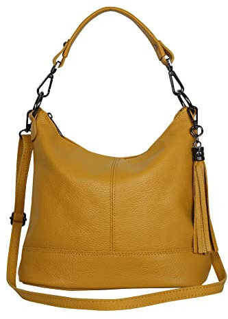 AmbraModa GLX09 Sac à main pour femme en cuir véritable, jaune moutarde, 28/24/13cm