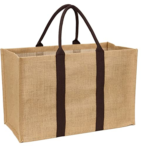 La Cordeline Cabas en Toile de Jute Naturel Anses marron 55x25x35cm 48 litres - Sac courses, à bois - Réutilisable