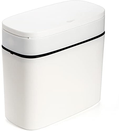 Hacaroa Slim Plastic Trash Can with Press Top Lid, 3 Gallon/12 Liter Rectangular Modern Waste Basket, White Bathroom Garbage Container Bin for Kitchen, Office, Living Room, Narrow Place